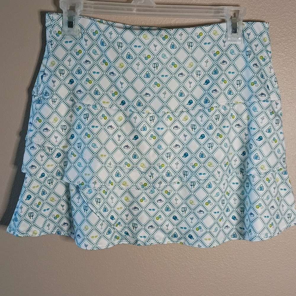 Lucky in Love Eyelet You Win Pickleball Skirt Built in Short Capri Print M NWT - Picture 4 of 13